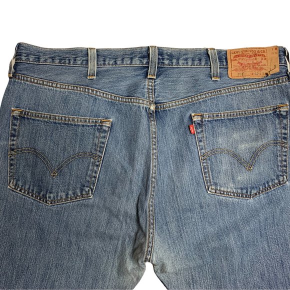 Levi's 501 Straight Leg Button Fly Mens Jeans Tag W42 L32 Blue Straight -W42xL - Picture 9 of 12